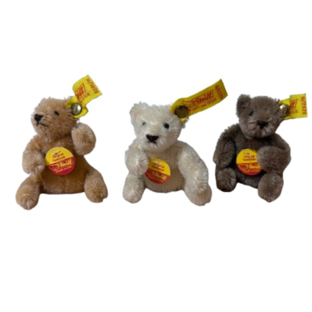 Vintage set of 3 STEIFF Miniature 4" Teddy Bears with Tags & Buttons Collectible